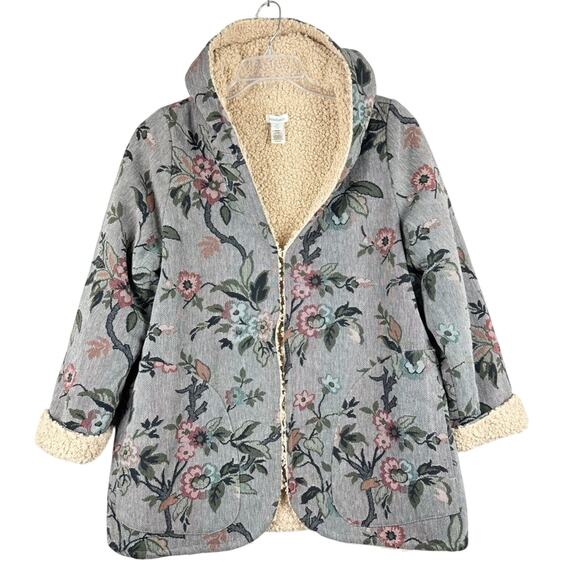 Sundance Augusta Floral Sherpa Reversible Hooded Coat Size SP Warm Cozy Oversize - Picture 3 of 13